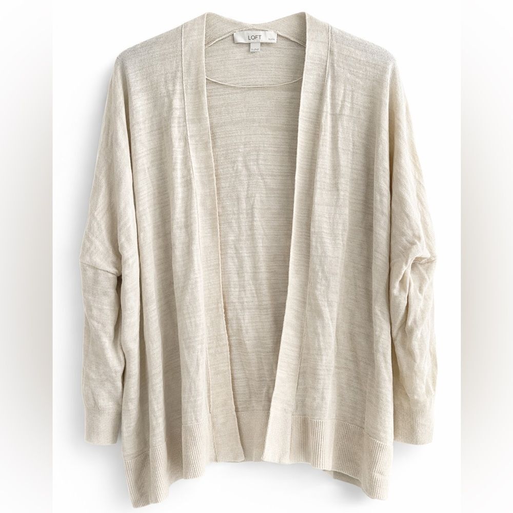 LOFT Petite Open Front Lightweight Cardigan Neutral Cream SP